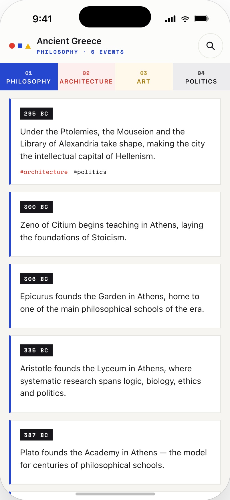 Chronos iOS app: one-bar variant with compact navigation